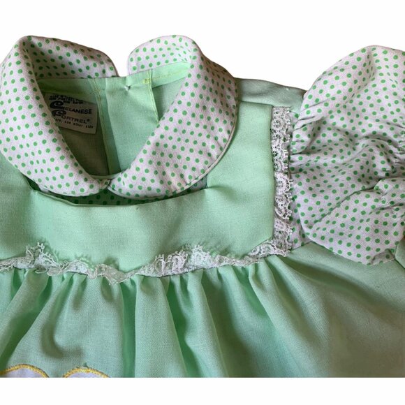 Vintage Seafoam Green Swiss Dot Mouse Embroidered Dress 0-3 Months - Picture 3 of 9